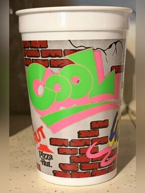 Vintage Pizza Hut "Cool" Neon Graffiti Cup